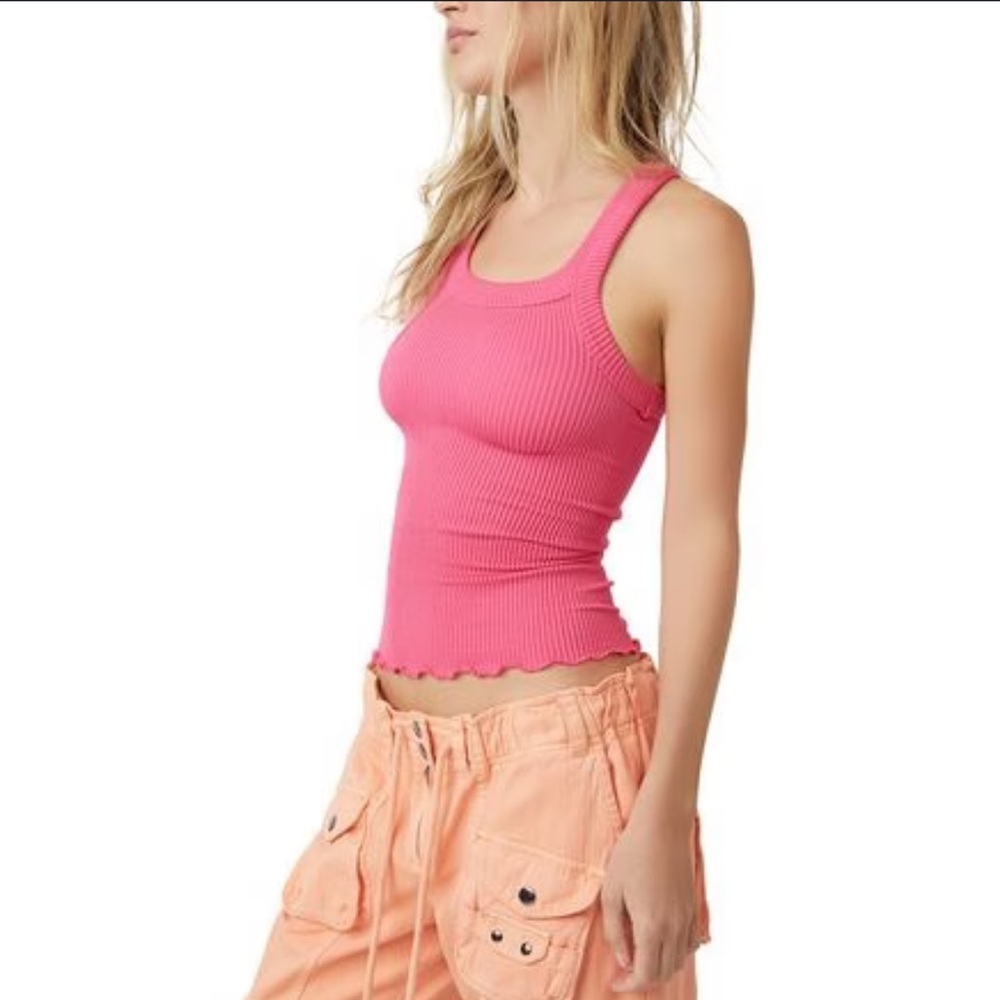 Free People Hot Pink Ribbed Seamless Tank in Raspberry sorbet ($48 USD)